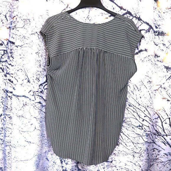 MICRO DOT V-NECK BLOUSE M Max Studio Black White Stripes Office Work Blouson Y2K - Picture 8 of 9
